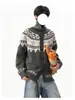 Chaqueta cárdigan de solapa con botones de cuerno Fair Isle para hombre, diseño de otoño, bloques de color, cárdigan de punto relajado
