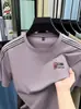 Camiseta casual versátil de verano para hombre, estilo nuevo, de alta gama, holgada, transpirable, de cuello redondo, hecha de seda de morera y seda de hielo