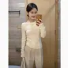 Blusa feminina doce e elegante de um ombro só, com visual de duas peças, nova versão coreana de outono, suéter de malha versátil slim