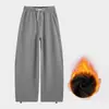 Calça Wide Leg Quente Retrô para Mulheres 2026 Novo Outono/Inverno Popular Banana Curva com Forro de Lã Grossa Macia Calça de Moletom