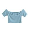 Camiseta corta ajustada elástica de cintura alta para mujer, estilo Pure Desire, color liso, sexy, con hombros descubiertos y hombros descubiertos