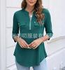 En Stock Envío Mismo Día Amazon Nuevo Más Vendido Cremallera Cuello en V Manga Tres Cuartos Camisa para Mujer Top Casual Irregular