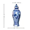 Vaso de Cerâmica Hexagonal Azul e Branco para Uso Geral, Pote Geral, Pote de Chá, Pote de Armazenamento, Nova Decoração Antiga para Sala de Estar Estilo Chinês