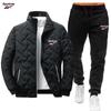 Conjunto de calça e jaqueta acolchoada de algodão com gola alta masculina transfronteiriço inverno espessado quente jaqueta acolchoada de plumas conjunto casual de duas peças agora