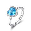Aretes con Forma de Corazón Anillo Chapado en Plata Colgante Azul Topacio para Mujer Estilo Japonés y Coreano Anillo Abierto de Cristal Azul Imitación