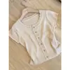 Cardigã de Tricô com Renda Estilo Francês Chique, Camiseta de Manga Curta para Mulheres, Estilo Minimalista Intelectual de Verão, Top Fino Único e Bonito