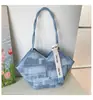 Bolsa de Axila Elegante de Grande Capacidade, Estilo Fofo e Moderno, Xadrez Colorido em Blocos, Bolsa de Ombro Casual Estilosa, Bolsa Tote Geométrica
