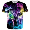 Camiseta de manga curta estampada digitalmente em 3D, popular no exterior, para o verão, solta, com efeito estereoscópico 3D para olho nu, sucesso europeu e americano
