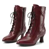 Comércio exterior 2026 novo botas de tornozelo de salto alto bico fino retrô plus size salto taça de vinho cadarço frontal zíper lateral para AliExpress transfronteiriço