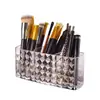 Caja de Almacenamiento Acrílica para Cosméticos con Tres Compartimentos Patrón Diamante Portaplumas de Maquillaje Transparente de Escritorio Engrosado
