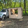 Tienda Lateral para Coche 3-5 Personas Toldo de Tela Camping Caqui Negro Caucho Exterior Cola de Coche Autocaravana