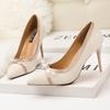 888-7 Zapatos de mujer de moda coreana con tacón de aguja, tacón alto, punta baja, gamuza puntiaguda, lazo, tacones altos