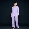 Pijama de Fibra de Bambu com Lapela para Mulheres, Cardigan Fino para Primavera e Outono, Conjunto de Calças de Manga Longa, Conjunto de Roupa de Casa Solta de Algodão para Outono e Inverno