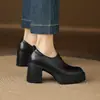 Sapatos de Salto Alto Confortáveis de Corte Profundo com Solado Macio, Outono e Inverno, Sapatos de Couro para o Trabalho, Cor Sólida, Couro de Vaca, Plataforma Impermeável, Sapatos de Salto Único com Solado Grosso e Bico Quadrado