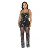 C6556 Transfronterizo Aliexpress Amazon Moda Europea y Americana Ropa para Mujer Malla con Pedrería Sin Tirantes Sin Mangas Pantalón Largo Mono