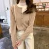 Cardigan de malha simples novo estilo coreano outono, de botões simples, pequeno, elegante, versátil, suéter casaco estilo faculdade para mulheres