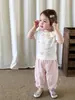 Conjunto de Ropa para Niñas, Atuendo de Verano de Manga Corta, Ropa Infantil Casual Delgada, Camiseta y Pantalones para Bebé con Cuello de Muñeca Clase A