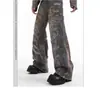 Pantalones vaqueros de pierna recta para hombre y mujer, de peso pesado, con estampado digital salpicado de tinta desgastada, pierna ancha, fluidos, lavados, estilo vintage, ligeramente acampanados, hasta el suelo