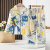 Conjunto de Pijama de Algodón Nube de Manga Larga para Niños, Estilo Delgado de Verano para Niños, Niños, Niños Medianos y Mayores, Conjunto de Ropa para Casa, Se Puede Usar Afuera