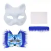 Halloween Nuevo Kit DIY Máscara de Pulpa de Papel Blanca Animal Zorro Gato Máscara para Niños Hecha a Mano Graffiti Media Cara