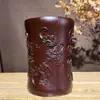 Porta-Canetas Estilo Chinês para Presentear, Porta-Canetas de Ébano Preto, Ornamento de Mesa Esculpido em Madeira Cinco Vacas para Sala de Estar e Escritório, Decoração de Casa