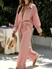 2026 Amazon Europeo y Americano comercio transfronterizo moda casual femenina camisa de rayas con cuello y pantalones traje de mujer
