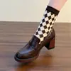 Mocasines de piel de vaca estilo británico para mujer, punta redonda, tacón grueso, nuevos 2026, suela gruesa, zapatos pequeños de cuero, sin cordones, tacón alto, zapatos de tacón único