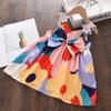 Estilo Férias Verão Nova Chegada Vestido Slip 1-7 Anos Menina Vestido Estampado Flor Laço Colorido Vestido Pequeno