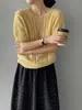 Suéter de Punto de Mohair de Manga Corta con Cuello Redondo de Color Brillante Vintage Jiang Chi para Mujer, Top para Superponer D2640