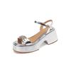 Sandalias Abiertas de Cuero Genuino Estilo Nuevo para Mujer en Verano con Faldas y Zapatos de Cuña Romanos de Suela Gruesa de Una Sola Tira