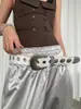 Cinturão de Renda com Rebites Estilo Doce Cool Y2K para Mulheres Toque de Luxo Acessório com Fivela de Metal Cinto de Couro para Jeans com Personalidade Tendência