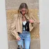Otoño 2026 Nuevo Abrigo Trench Khaki Transfronterizo Estilo Británico Corto Plisado Holgado Cuello Alto Mangas Abullonadas para Mujer