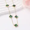 Popular Transfronteiriço Ouro 18K 13mm Dupla Face Flor de Cinco Pétalas Trevo Aço Titânio Não Desbota Colar Moda Feminina Corrente da Clavícula