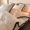Conjunto de Roupa de Cama Espesso Esculpido em Leite de Lã de Quatro Peças para Outono e Inverno Lençol Quente Capa de Edredom Lençol com Elástico Quarto Principal de Casa Toque de Luxo Roupa de Cama