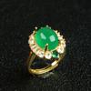 Anel de ouro antigo de calcedônia verde natural anel feminino de luxo verde imperial com incrustação anel feminino com incrustação de pó de calcedônia azul calcedônia jade