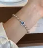 Pulseira Shijia Pérola Água-Marinha Popular Versátil Estilo Francês para Mulheres, Joia de Mão de Design de Nicho de Luxo Leve de Alta Qualidade