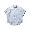 Camisa Casual Básica Masculina de Verão Rumei Estilo Japonês Minimalista para Exterior com Textura Listrada Tendência Versátil Manga Curta
