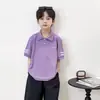 Ropa para Niños, Camiseta de Manga Corta para Niños, Polo de Verano, Ropa para Niños, Fresca y Transpirable, Tiras Reflectantes, Cuello de Solapa Casual de Verano