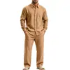 Conjunto de camisa de linho de manga longa e calça masculinas, novo, casual, de corte solto, estiloso, cor sólida, europeu e americano, Amazon