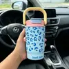 Taza aislada con asa de gato de dibujos animados con estampado de leopardo, acero inoxidable 316, diseño elegante y lindo para niñas, mini taza de hielo, botella de agua de gran capacidad