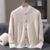 Nuevo suéter de lana de visón para hombre de otoño e invierno, cuello redondo, cárdigan de punto grueso, chaqueta suéter de talla grande, top para hombre al por mayor