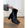 Botines de tacón alto para mujer 2026 Otoño/Invierno Nuevos Botas Martin de punta cuadrada Tacón grueso negro Elásticos Populares Botas adelgazantes