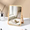 Espelho de Maquiagem Doméstico Simples de Bambu, Espelho de Mesa Dobrável para Mulheres, Espelho Grande Portátil para Quarto