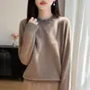 Suéter de Punto de Lana Pura para Mujer 2026 Otoño/Invierno Nuevo Cuello Redondo Manga Larga Color Sólido Cosido a Mano con Pedrería Top Holgado Tendencia