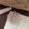 Scrunchie de cetim plissado para mulheres, elástico de cabelo de pérola de alta qualidade estilo coreano, elástico para coque, acessório de cabelo