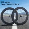 Juego de Ruedas 75mm de Trinquete T800 Fibra de Carbono para Bicicleta de Carretera con Frenos de Disco Center Lock 36t 54t Disco de Freno de Disco para Carretera de Fibra de Carbono