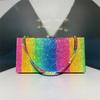 Fábrica Henglida Arco Reto E-commerce Transfronteiriço Bolsa Dólar Cheia de Diamantes e Strass Bolsa Arco-Íris Colorida Bolsa de Jantar Clutch