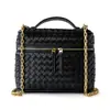 Mini Bolso Caja Tejido a Mano, Bolso de Alta Gama para Teléfono Móvil, Bolso Cuadrado Pequeño Versátil con Cadena, Bolso Cruzado de Hombro de Piel Genuina para Mujer
