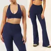 Conjunto de Ropa de Yoga Transfronterizo sin Costuras con Sujetador Halter y Pantalones Acampanados para Fitness, Correr y Pilates