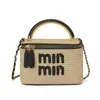 Bolsa Pequena Quadrada de Comércio Exterior para Mulheres, Novo Estilo 2026, Bolsa de Ombro Único e Transversal Color-Blocking, Necessaire de Palha Trançada, Bolsa de Palha Trançada